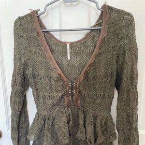 Free People ruffled tier blouse in Olive